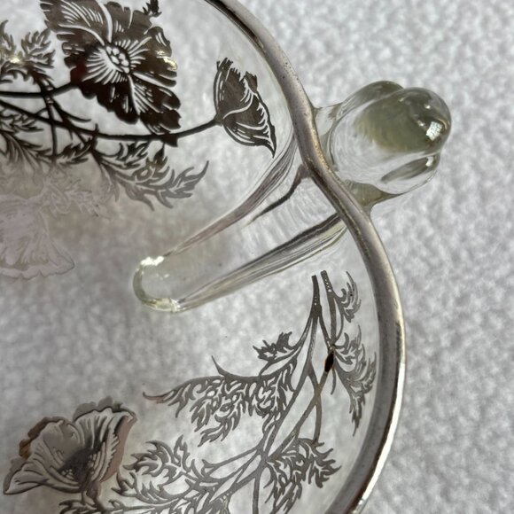 Flanders Poppy Sterling Silver on Clear Glass 3-Handled Dish - Picture 14 of 15